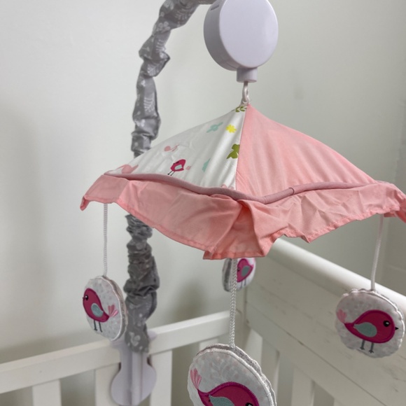 Baby Crib Pink Bird Mobile, Nursery Mobile for Crib with Music Wind Up Spinner - Picture 5 of 10